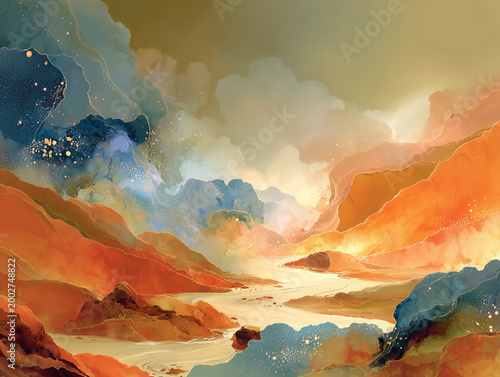 Colorful fluid elements abstract landscape wallpaper
