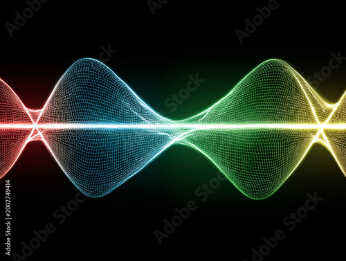 Colorful neon waves texture on black background