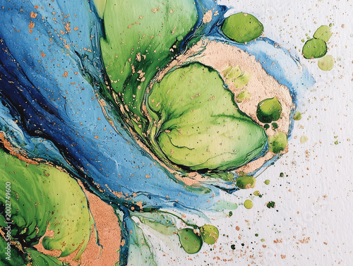 Abstract fluid art background in green and blue tones