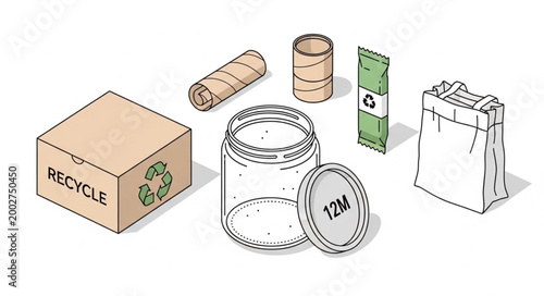 Collection of recyclable packaging materials for recycling.