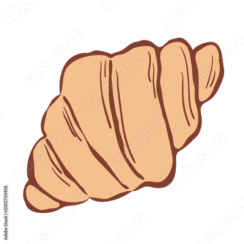 Isolated colorful crust croissant in hand drawn doodle style. Template for print, logo, menu, recipe, food blog. Flat vector illustration.