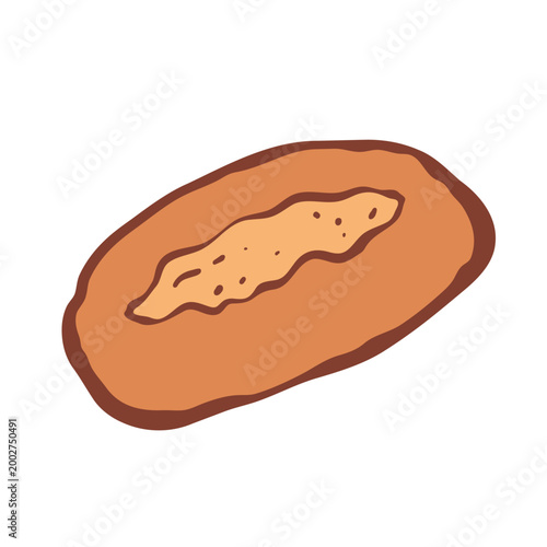 Isolated small filling bun. Flat vector illustration in hand drawn style. universal design for menu, recipe, print, logo, decoration, advertisement, food blog