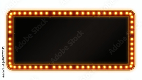 Vintage illuminated marquee sign frame with glowing light bulbs