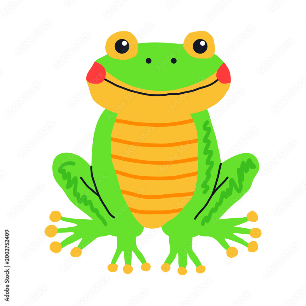 Fototapeta premium Frog Cartoon Vector Illustration. Funny Green Frog Character in Flat Hand Drawn Style. Isolated on Light Background