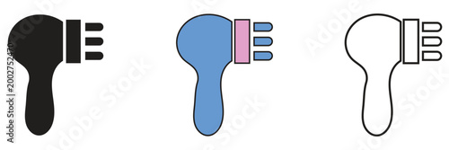 Percussive massage gun  icon.  Interchangeable Heads for Physiotherapy and Fitness Therapy. 