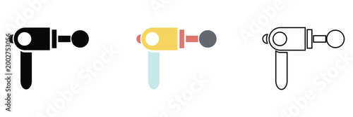 Percussive massage gun  icon.  Interchangeable Heads for Physiotherapy and Fitness Therapy. 