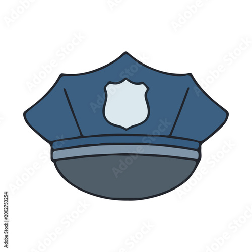 Blue Police Officer Peaked Cap Illustration with Shield Badge