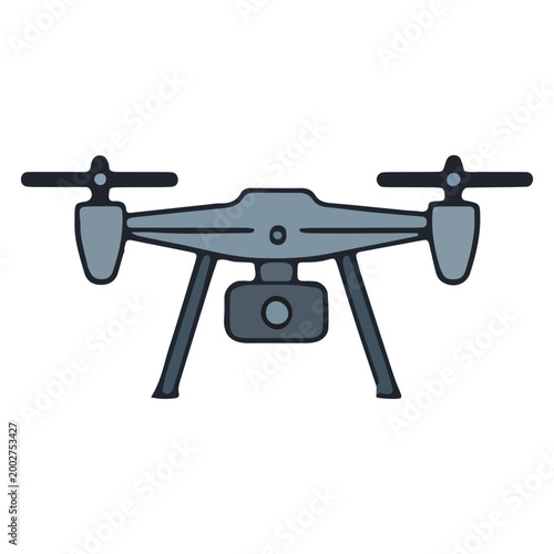 Flat illustration of a quadcopter drone with camera