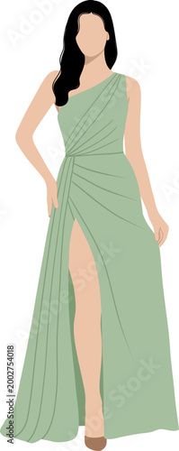 Konstfotografi Minimalist Woman In Sage Green Formal Dress