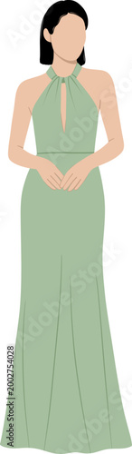 Cuadro en lienzo Flat Illustration Woman In Green Gown