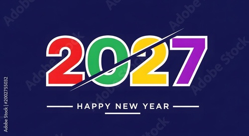 Vibrant and colorful '2027' new year graphic with a dynamic diagonal slash design