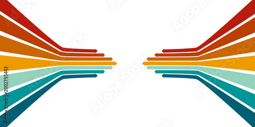 Fotografie Retro rainbow color arrows flowing from corners towards center for creative background and graphics on transparent background png