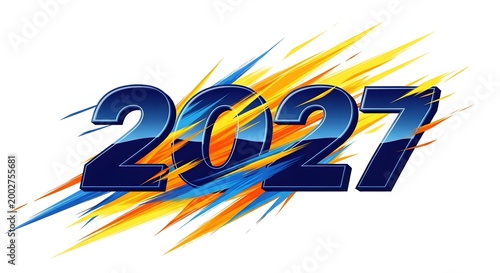 Vibrant and dynamic '2027' new year illustration with colorful brushstroke effects