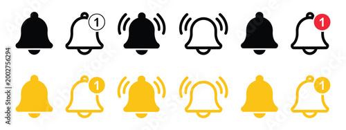 Notification bell icon, ringing alert graphics, shaking bell symbols, new message reminder concept, vector illustration