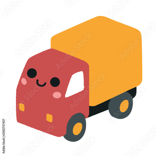 Cute Delivery Truck Illustration with Smiling Face Kawaii Cartoon Character