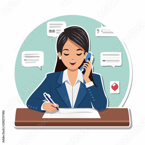 Businesswoman on Phone and Writing