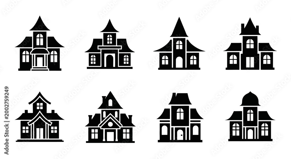Fototapeta premium Black and white house icons set.