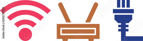Connectivity icons set showing wireless signal router and electric power plug for web technology