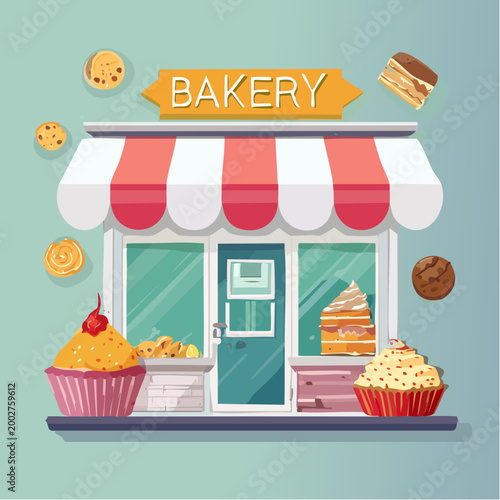 Cartoon Bakery Shop with Pastries and Sweets