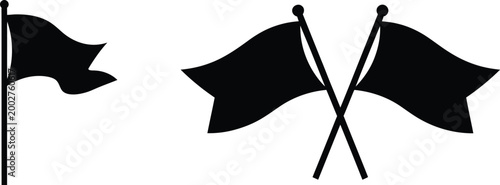 Pirate flag icon set, black flags in different styles on white background representing skull crossbones nautical symbol and vintage maritime design.