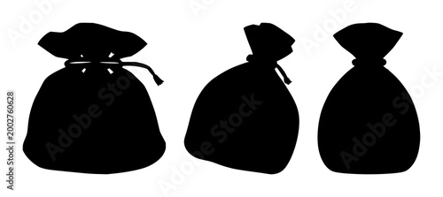 Money bag set with black silhouette against white background featuring financial wealth, currency, savings with banking and investment