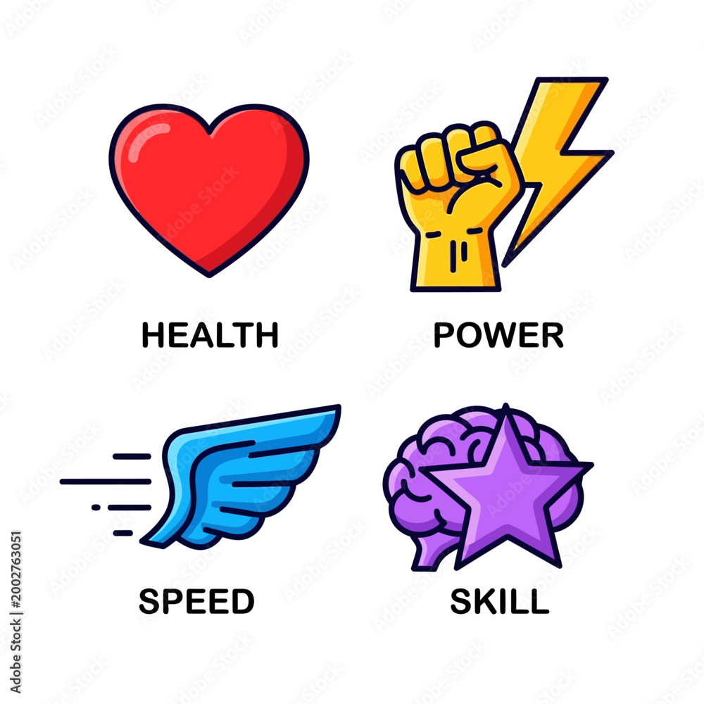 Obraz premium Game status icons health power speed skill