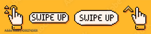 Swipe up pixel buttons drawn in black and white color on yellow background.