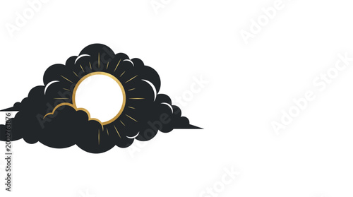 A bright sun peeking through dark, ominous clouds, creating a dramatic contrast.