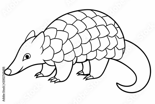A detailed vector illustration of an armadillo showcasing its distinctive armored shell and small legs in a clean black and white line art style
