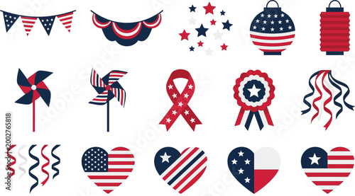 Patriotic american icons and symbols for independence day celebrations and usa flag themed decorations