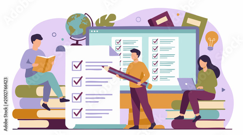 Online education, exam preparation, and task completion concept