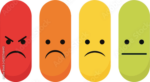 Colorful emoticon faces on pills or capsules orange yellow green