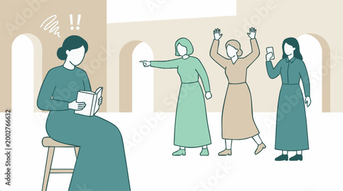 Foto Social Conflict: Group of Women Publicly Shaming and Judging Another