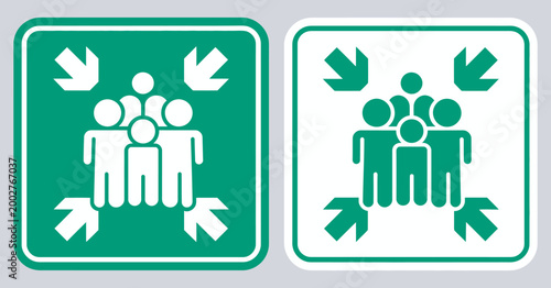 Foto Assembly point emergency sign vector illustration isolated design, evacuation sa