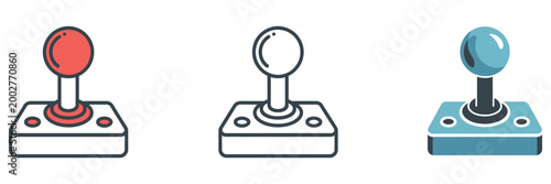 Arcade joystick icon, play games lettering, retro gaming graphics, colorful cartoon hand drawn style, vector illustration