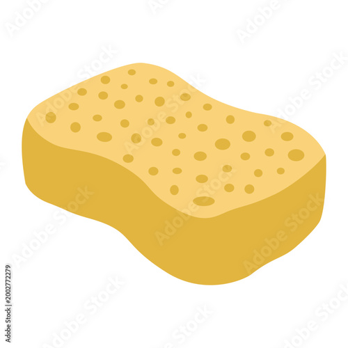 Yellow Cleaning Sponge Flat Illustration Kitchen Dishwashing Foam Scrubber Household Cleaning Tool Icon