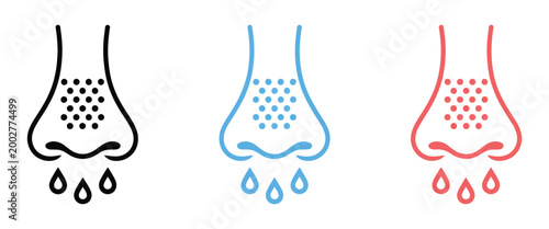 Runny nose icon, sneeze flu allergy graphics, nasal congestion symbols, rhinitis infection concept, vector illustration