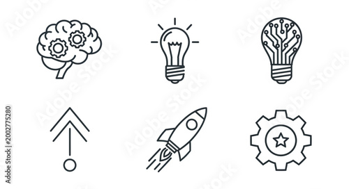 Set of icons representing innovation and technology concepts.