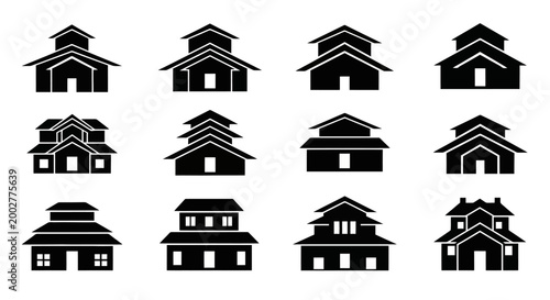 Collection of various house silhouettes.