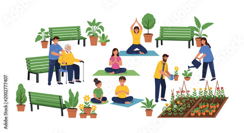 Community Garden Activities With People And Plants.