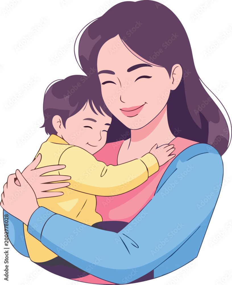Obraz premium A woman is tenderly hugging a sleeping child in her arms lovingly.