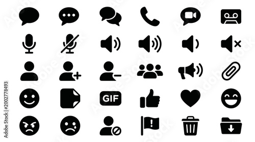 Collection of monochrome icons and symbols for UI design and illustration.