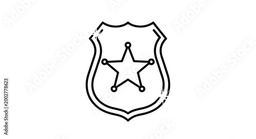 Black and white line art illustration of a classic police officer badge featuring a prominent central five-pointed star.