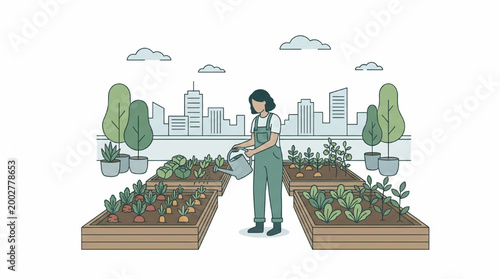 Person gardening on urban rooftop garden