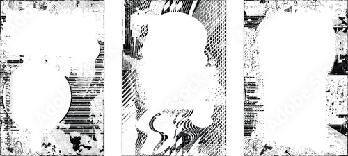 Grungy isolated layers . Design element for brochure, social media, posters, flyers. Overlay texture.Textured banner with Distress effect .Vector halftone dots . Screen print texture
