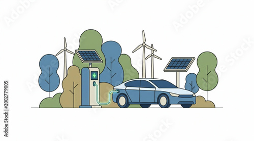 Electric car charging at renewable energy station