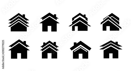 Set of modern house icons in black.