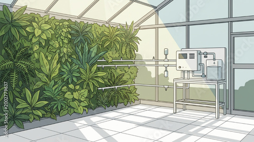 Modern Greenhouse with Automated Irrigation and Vertical Garden