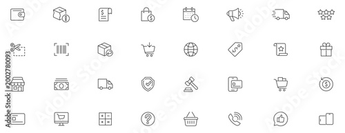 E-commerce Line Editable Icons set. Vector illustration in modern thin line style of online marketing related icons: purchase, delivery, support, and other.