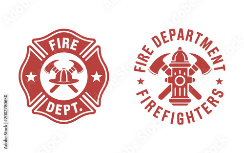 Fire department logos modern and vintage styles firefighter badge emblems with classic symbols